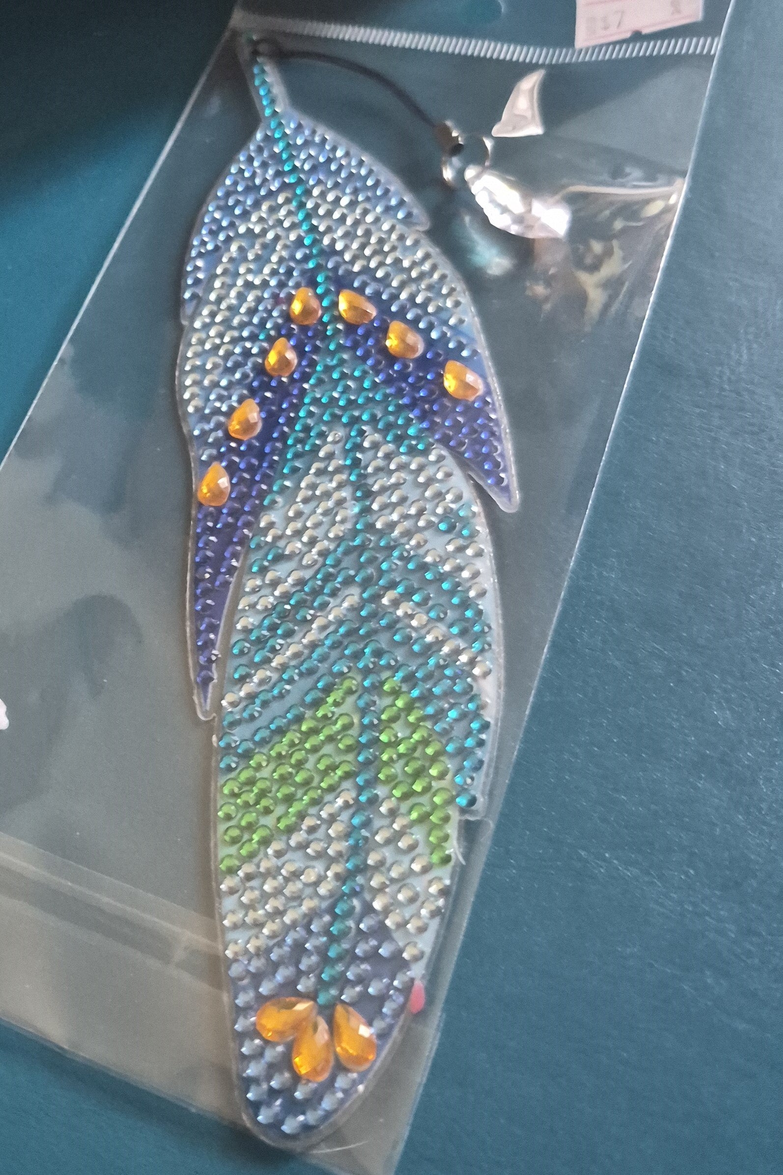 Rhinestone Feather Bookmark w/ Crystal Charm | 07