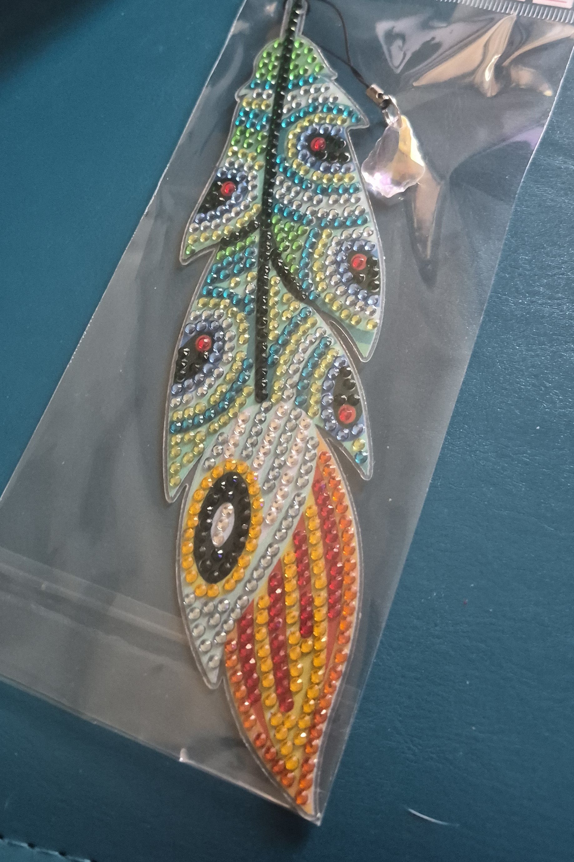 Rhinestone Feather Bookmark w/ Crystal Charm | 08