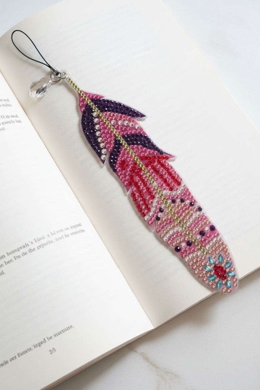 Rhinestone Feather Bookmark w/ Crystal Charm | 09