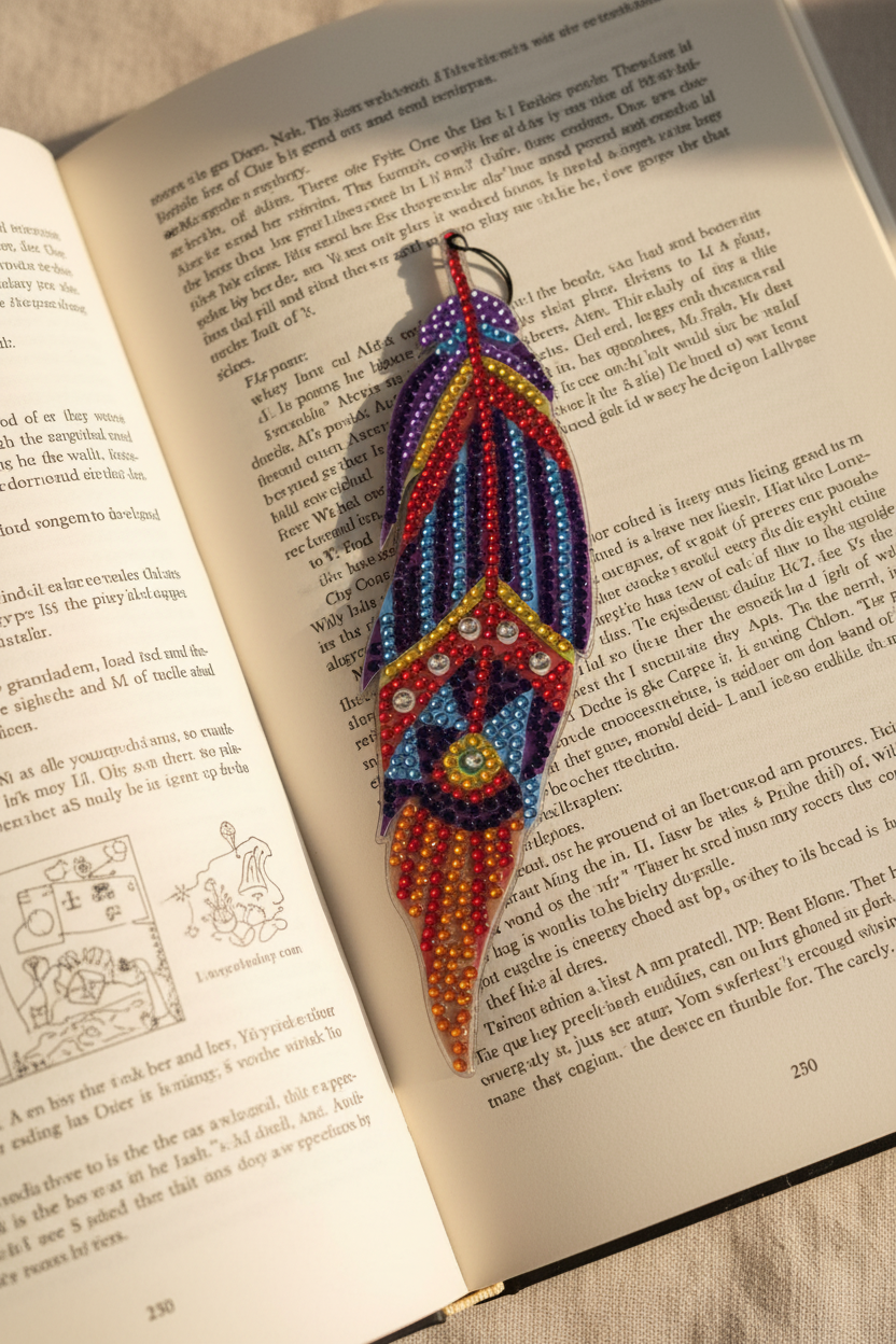 Rhinestone Feather Bookmark w/ Crystal Charm | 10