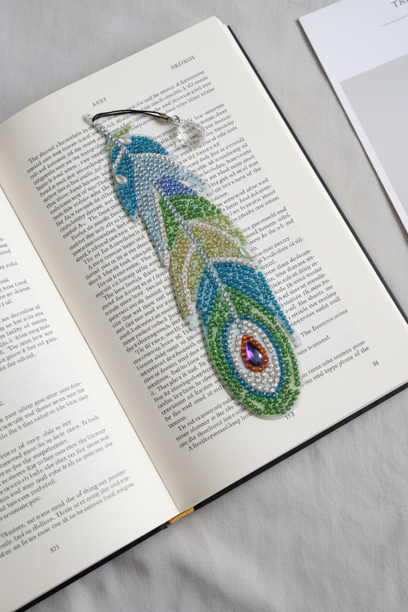 Rhinestone Feather Bookmark w/ Crystal Charm | 12