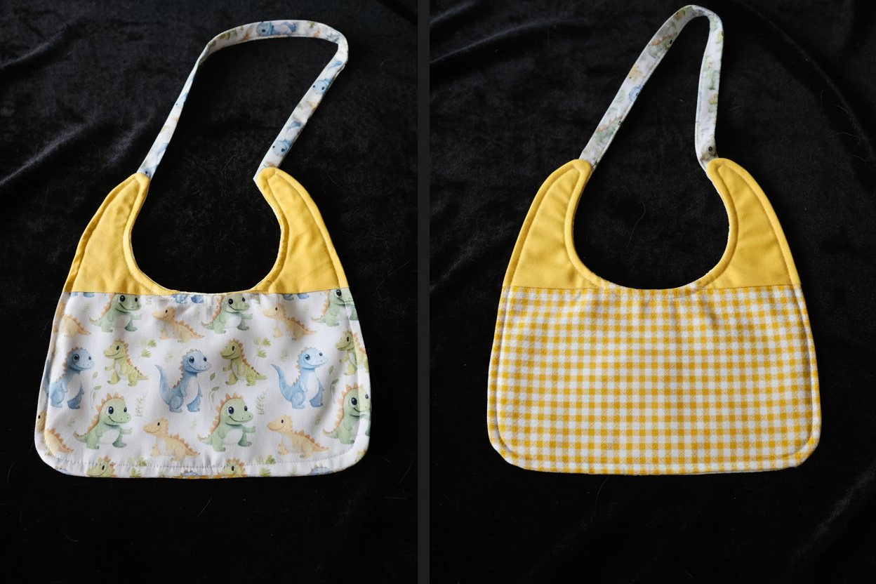 Reversable Bibs  - Baby Dino W-Yellow Plaid - 02