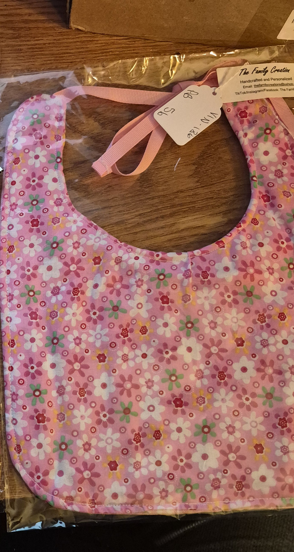 Reversible Bibs  -  Pink Flowers W- Pink Stripe