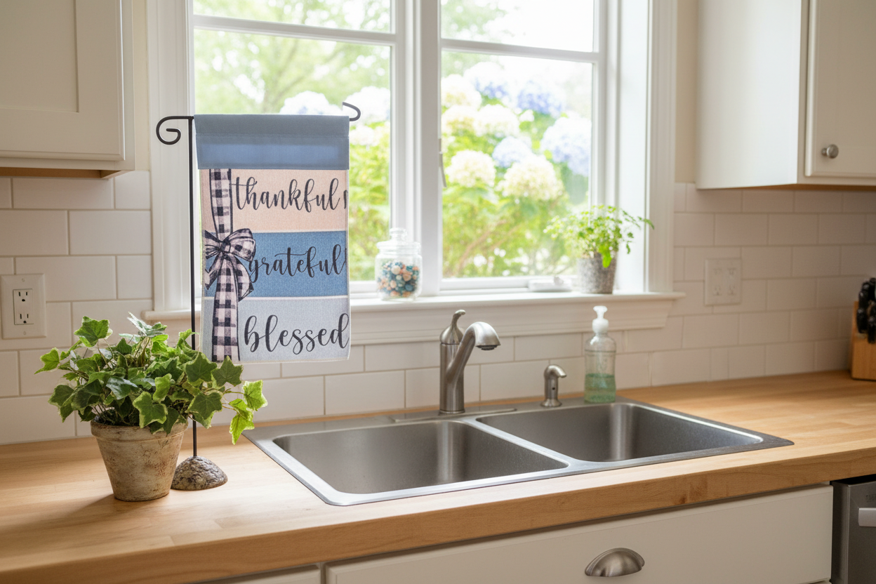 Non-Slip Stove Towels - Thankful - Blue