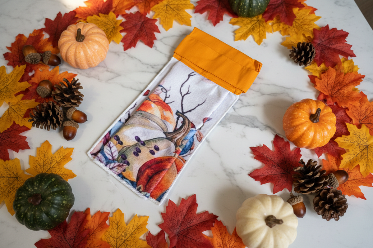 Non-Slip Stove Towels - Fall - Pumpkin - W gold
