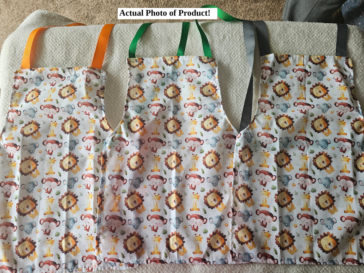 Apron - Kids – 17In. Length – Zoo Animals - Grey