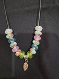 Necklace each one Handcrafted w/ Owl Charm w/ Multicolor‑Beads