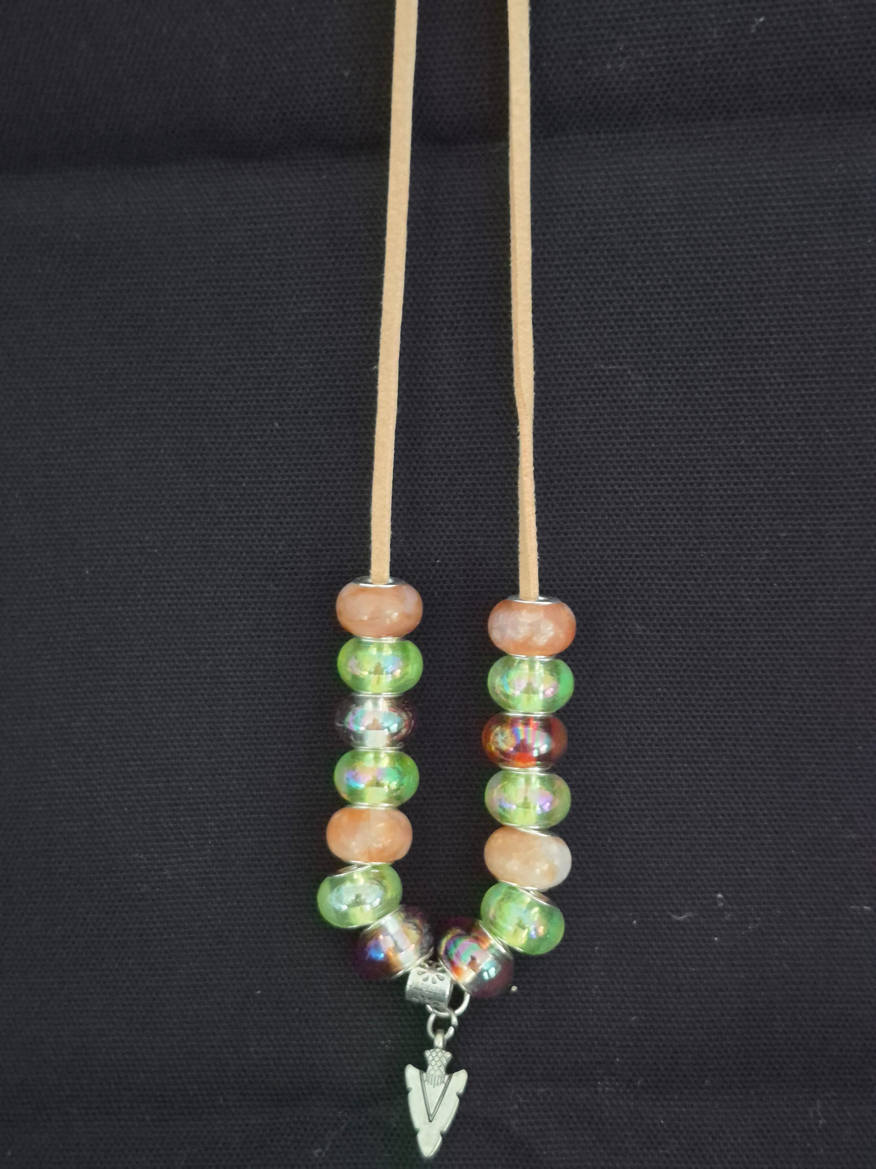 Arrow Head Charm w/ Clear Bead Necklace – Handcrafted & One‑of‑a‑Kind