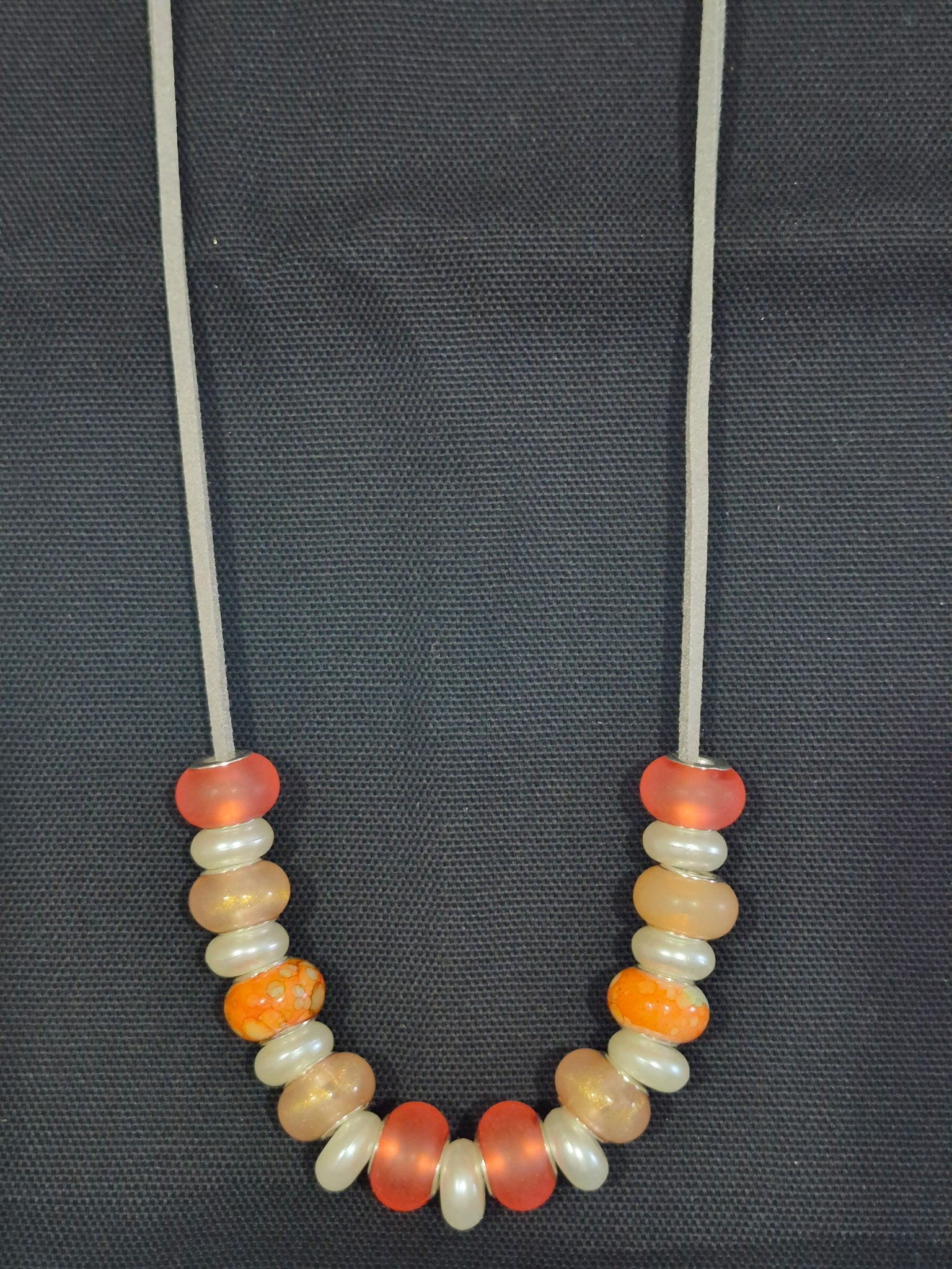 Orange and Pearl Bead Necklace – Handcrafted & One‑of‑a‑Kind