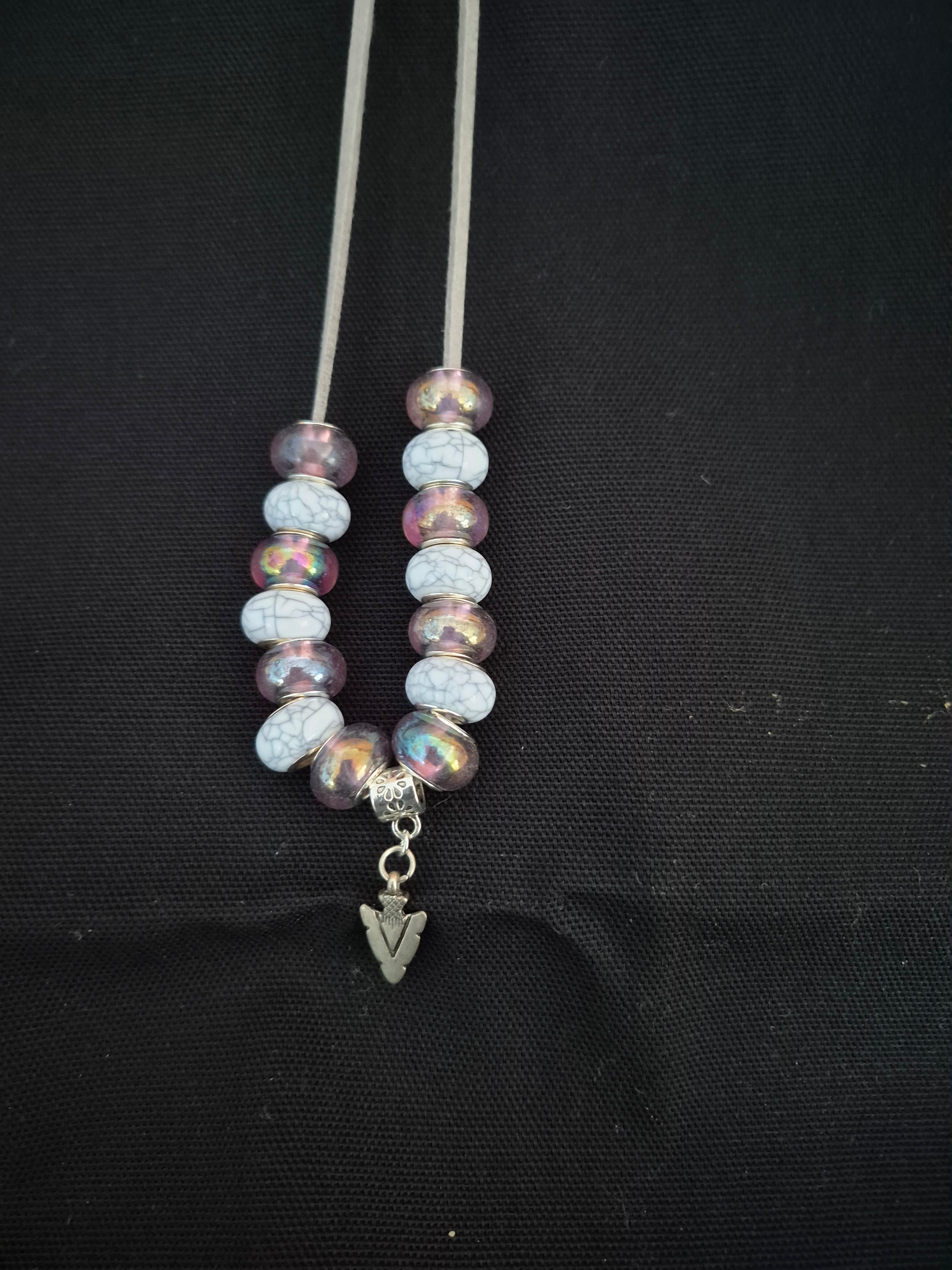 Arrow Head Charm w/ Clear and Grey Bead Necklace – Handcrafted & One‑of‑a‑Kind