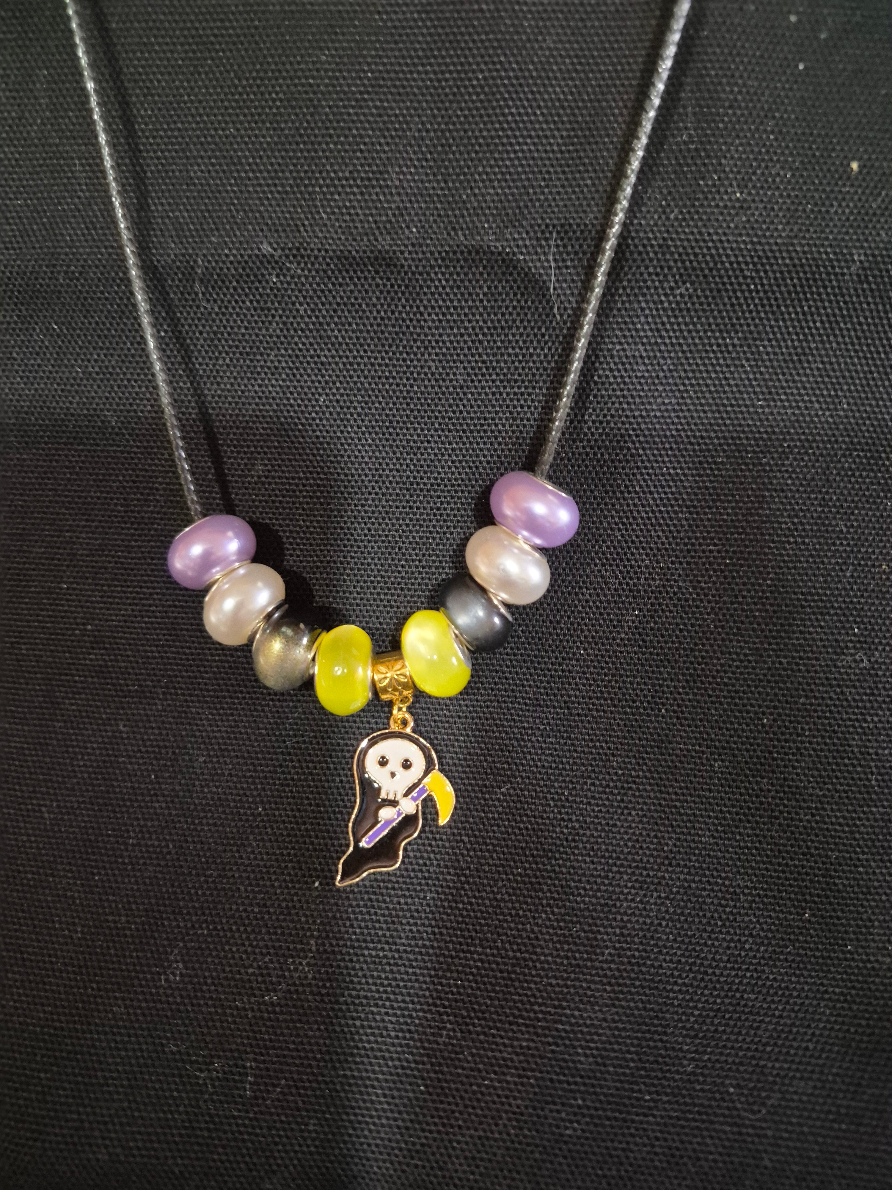 Halloween Reaper w/ Pearl Color Bead Necklaces – Each One Handcrafted, One‑of‑a‑Kind