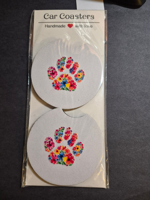 Car Coasters - Hand Crafted w/  Paw Design
