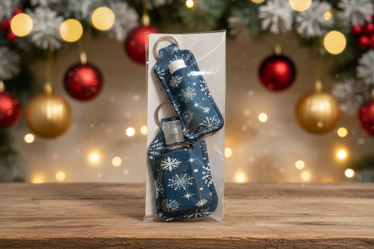 Blue Snowflake  Key‑Chain Holder Set – Chapstick & Hand Sanitizer – Handcrafted