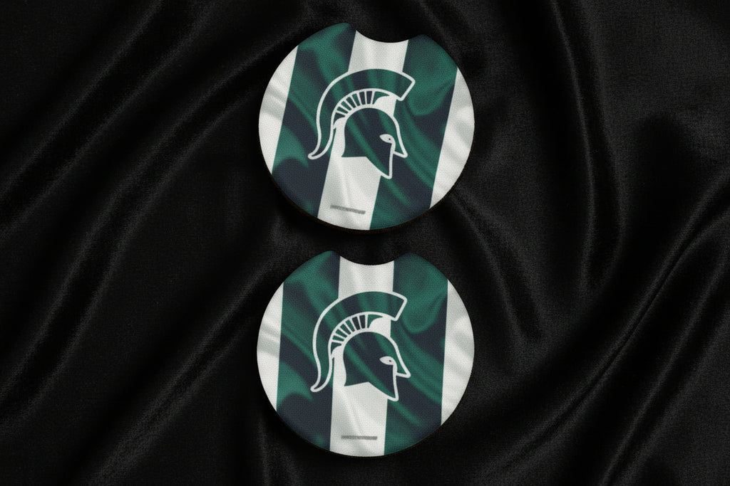 Car Coasters - Hand Crafted w/ Sports - Michigan College Themed - Flag