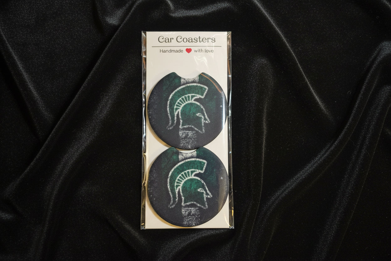 Michigan State - Hand Crafted Car Coasters - Dis Stressed