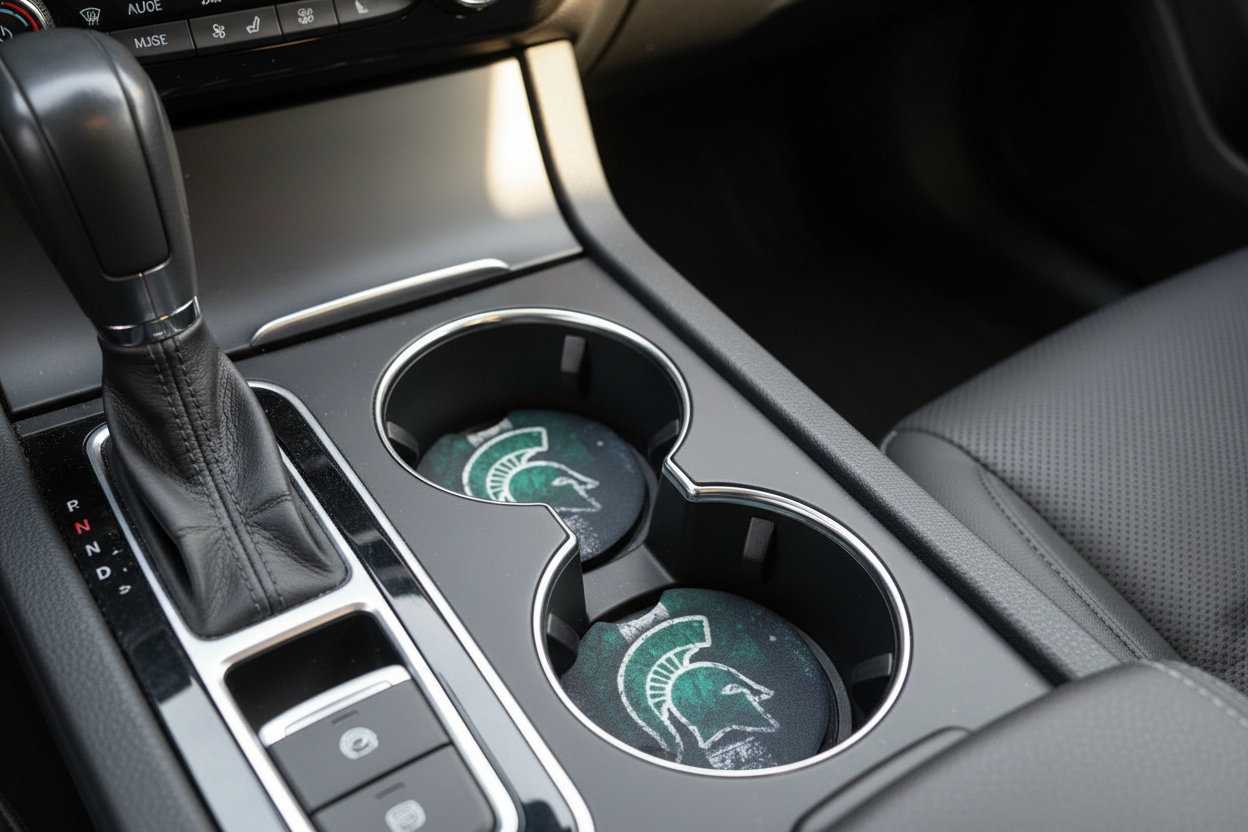 Michigan State - Hand Crafted Car Coasters - Dis Stressed