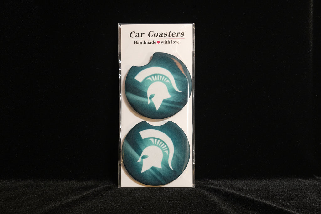 Car Coasters - Hand Crafted w/ Sports - Michigan College Themed - Shiney