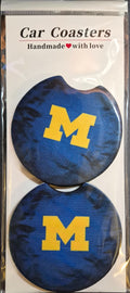 Car Coasters - Hand Crafted w/ Sports - Michigan College Themed