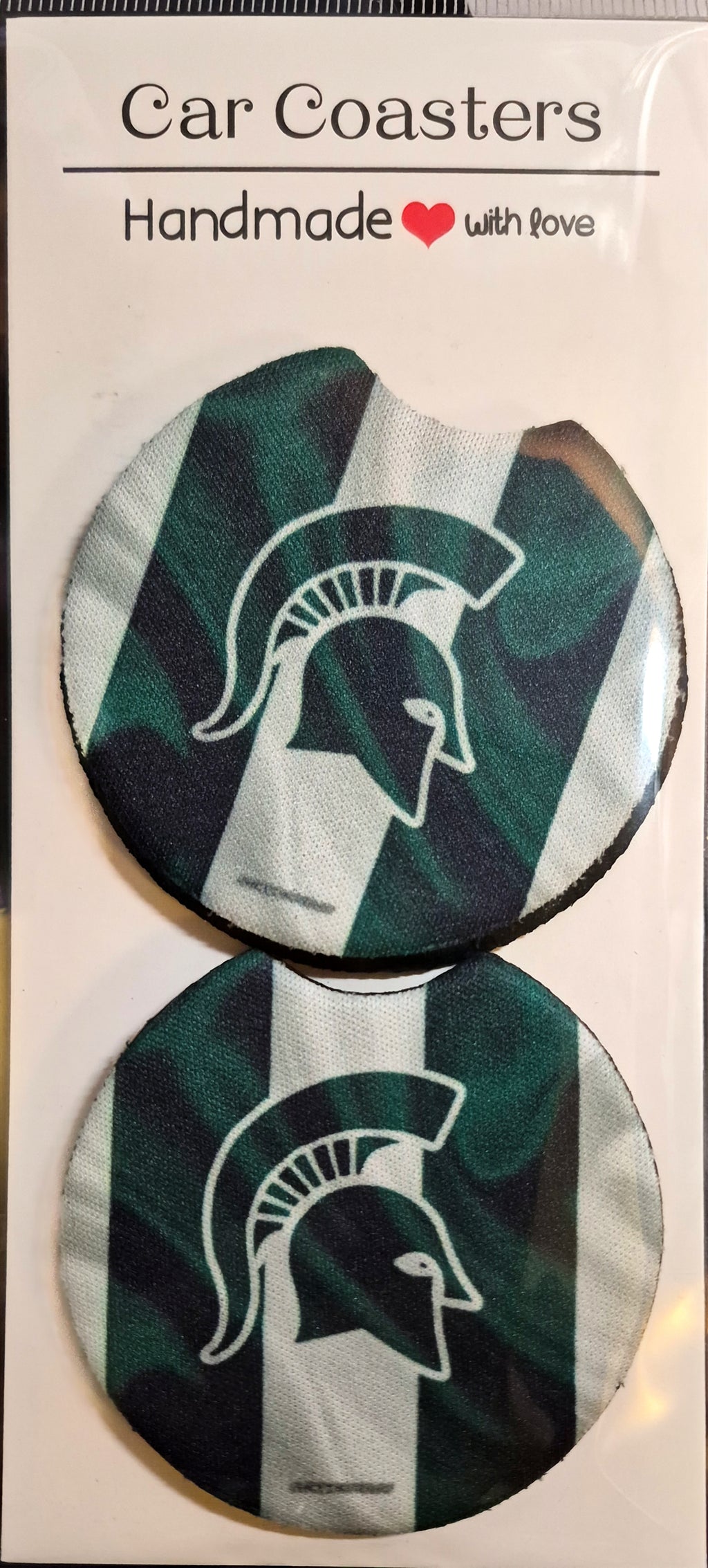 Car Coasters - Hand Crafted w/ Sports - Michigan College Themed - Flag