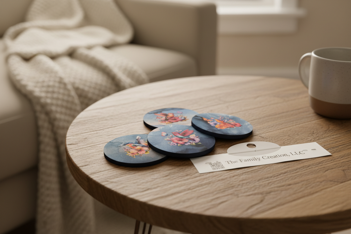 Round Sublimated Coaster Set – 4 Pack | Humming Bird - 01