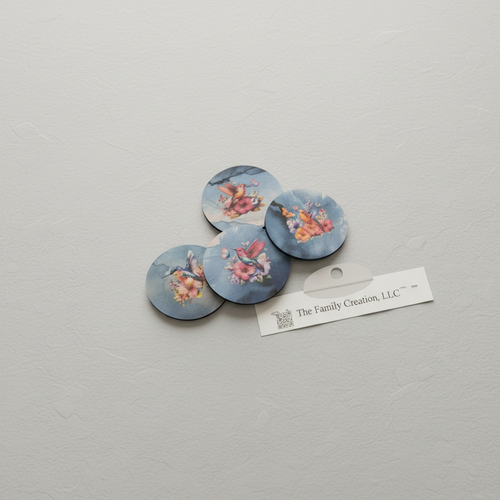Round Sublimated Coaster Set – 4 Pack | Humming Bird - 01