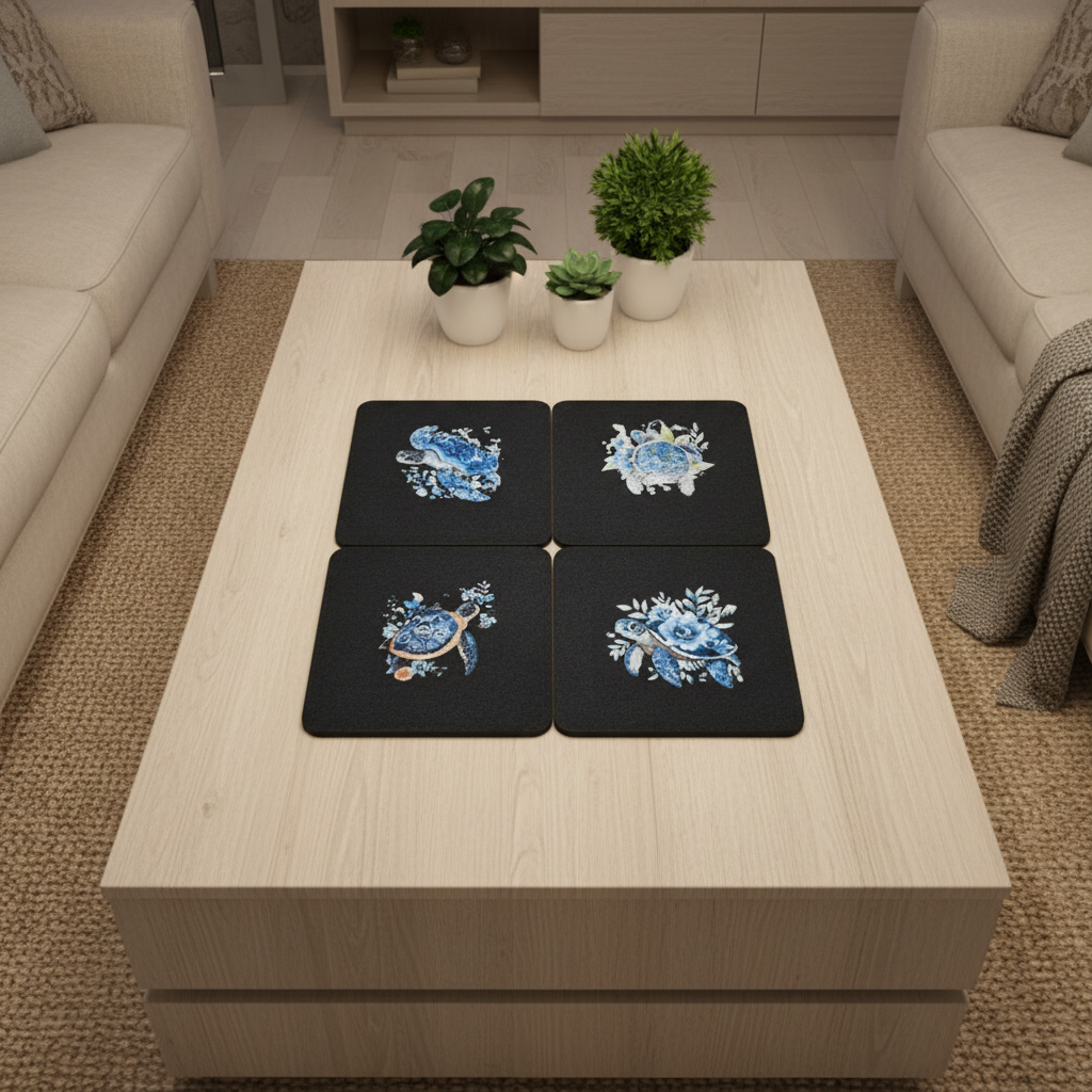 Square Sublimated Coaster Set – 4 Pack | Turtle