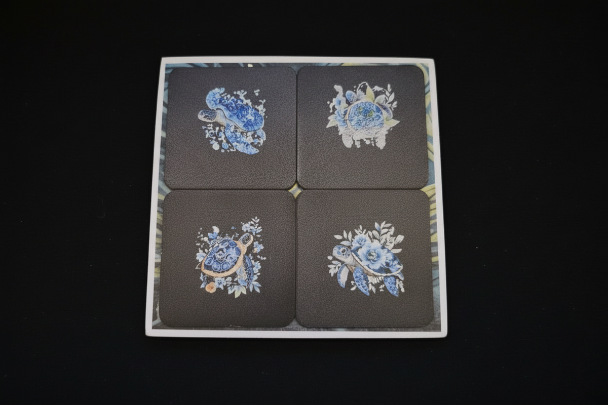 Square Sublimated Coaster Set – 4 Pack | Turtle