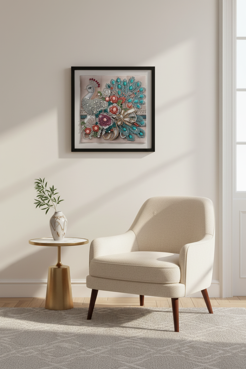 Diamond Art – Handcrafted, Framed & Ready to Hang (Peacock)