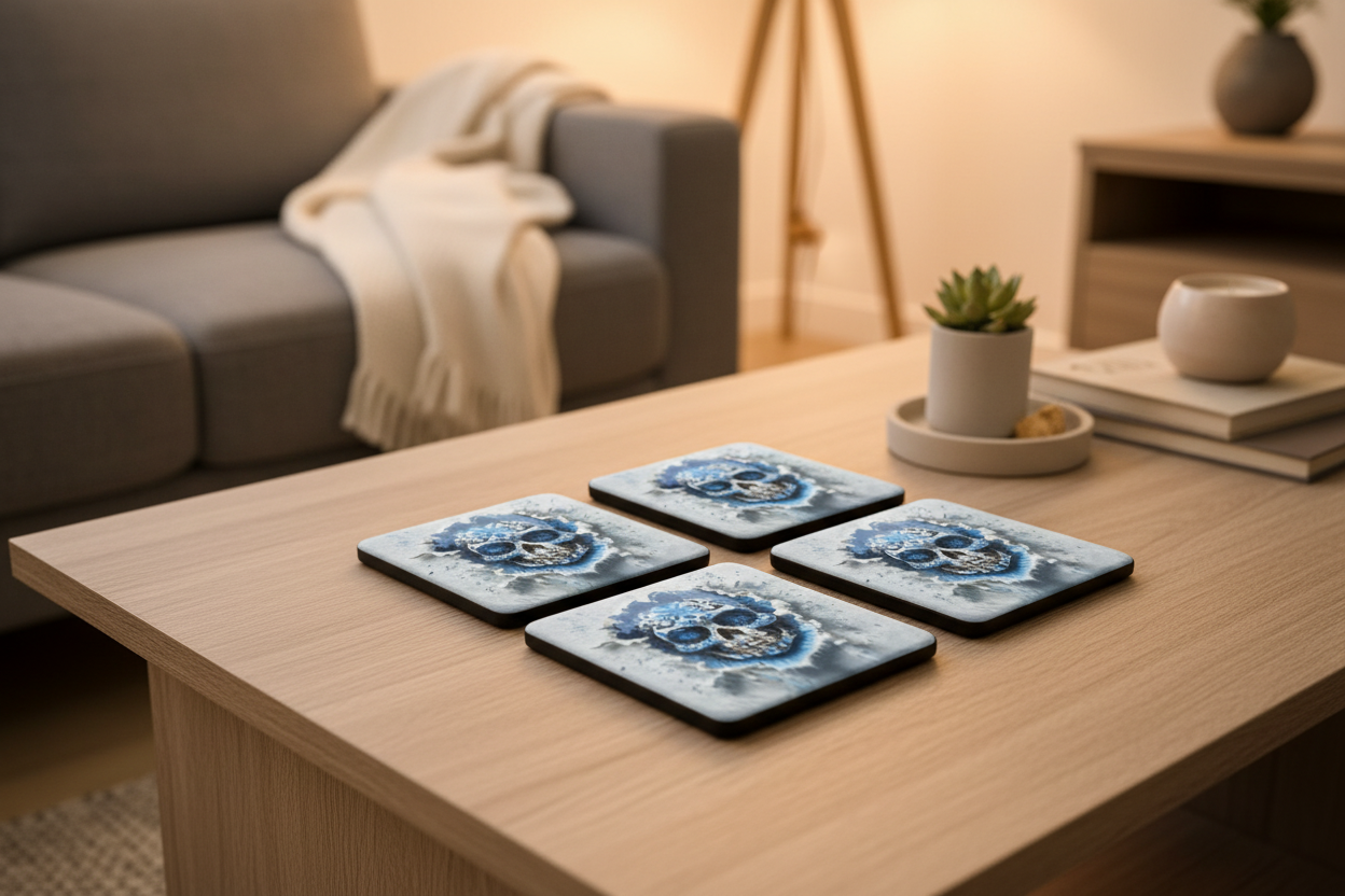 Square Sublimated Coaster Set – 4 Pack | Skull