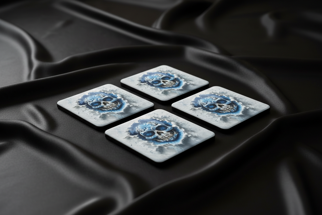 Square Sublimated Coaster Set – 4 Pack | Skull