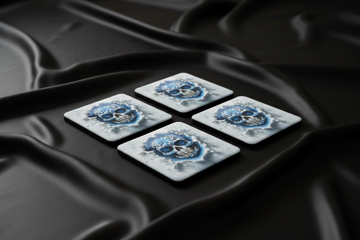 Square Sublimated Coaster Set – 4 Pack | Skull