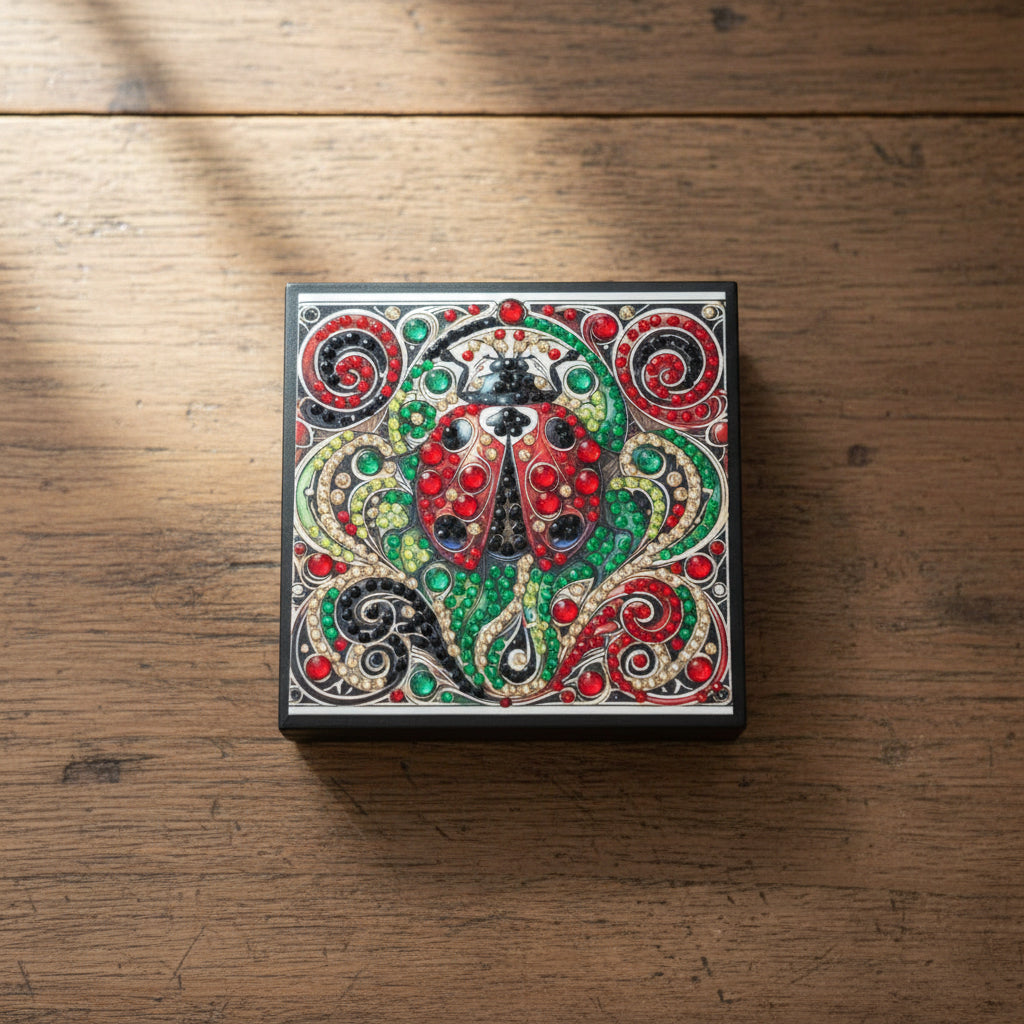 Keepsake Box - Flax Leather - Lady Bug